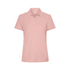 A women's polo shirt in a soft pink colour, featuring a collar and short sleeves. It has a logo on the front.