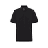 A black men's polo shirt featuring a classic collar and short sleeves, with a logo on the chest.