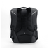 A black backpack featuring padded mesh sections, adjustable straps, and a logo on the front.
