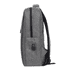 A grey backpack with a sleek design, featuring a zippered compartment and adjustable straps. It has a logo on it.