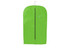 A vibrant green non-woven garment bag with a hook for hanging and a central zipper. It features a logo.