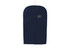 A navy non-woven garment bag with a hanger and a transparent pocket for identification.