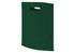 A green heat sealed non-woven exhibition tote bag with a cut-out handle and a textured surface. It features a logo.