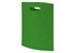 A green heat sealed non-woven exhibition tote bag with a cut-out handle and a plain surface.
