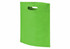 A bright green non-woven tote bag with a cut-out handle and a logo. Ideal for promotional use.