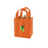 An orange bag featuring a logo, holding six drink bottles securely.