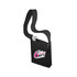 A black sling bag with a logo, featuring a shoulder strap and a zippered pocket.