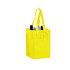 A yellow non-woven polypropylene tote bag holding four wine bottles, featuring sturdy handles and a simple design.