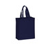 A navy blue non-woven tote bag featuring sturdy handles and a simple design. It has a logo on one side.
