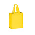 A yellow non-woven tote bag with two handles and a simple design, featuring a logo.