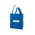 A blue extra-large non-woven shopping bag with two handles and a logo on the front.