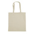 A plain beige cotton tote bag with two sturdy handles and no visible branding.