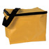 A yellow cooler bag with a black zipper and strap, featuring a simple design and sturdy construction.