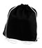 A black non-woven drawstring bag with white drawstrings, featuring a simple design and a logo.