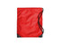 A red duffle bag with a drawstring closure and black accents, featuring a logo.