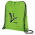 A bright green drawstring cooler pack featuring a logo. It has a simple, lightweight design with black drawstrings.