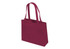 A burgundy tote bag with two handles and a simple design. It features a branding logo on the front.