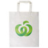 A cream-coloured tote bag featuring a green logo design. The bag has two sturdy handles.