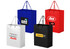 Large full coloured laminated bags in blue, red, white, and black with handles and various logos.