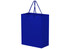 A large, vibrant blue laminated paper bag with matching handles. It has a simple design and a logo.