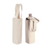 A drink bottle tote in natural cotton colour with long handles, designed to carry a wine bottle.