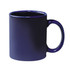 A dark blue stoneware mug with a C-handle, featuring a glossy finish and a simple design.