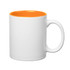 A coloured stoneware mug with a white exterior and an orange interior, featuring a C-handle.