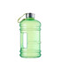 A green 2.2 litre gym bottle featuring a handle and a silver lid, with a small branding logo.