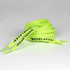 Bright green shoelaces with printed text and coated tips, coiled neatly against a plain background.