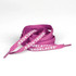 Purple printed shoelaces arranged in a coiled shape, featuring a logo on one side.