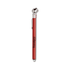 A red tyre gauge with a silver end, featuring a branding logo.