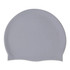 A grey silicone swimming cap featuring a smooth surface and a logo.
