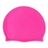 A bright pink silicone swimming cap with a simple design and a smooth surface.