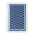 A set of playing cards in a clear case, featuring a blue and white diamond pattern on the cards.