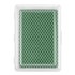 A green deck of playing cards housed in a clear plastic case with a textured pattern.