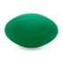 A green rugby-shaped stress ball with a smooth surface and subtle detailing.