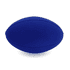 A blue football-shaped stress ball with a smooth surface and a rounded design. It features a logo.
