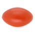 An orange football stress shape with seam detailing and a smooth finish. It features a branded logo.