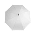 A white umbrella with a central opening mechanism and a simple design. It features a logo on the fabric.