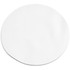 A round white mouse pad with a smooth surface and a slight sheen, featuring a logo in the centre.