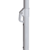 A white beach umbrella pole featuring a hook attachment and adjustable height mechanism.