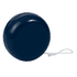 A navy blue standard plastic yoyo with a white string attached. The yoyo has a smooth, shiny surface and a circular shape.