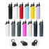 A drink bottle collection featuring 15 vacuum bottles in various colours, with three different lid options and a logo.