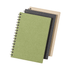 A set of three notebooks in green, grey, and beige with spiral binding and textured covers.