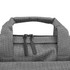 A grey laptop bag featuring a top handle and a zipper closure. It has a textured fabric and includes a logo.
