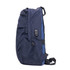A navy and blue backpack with adjustable straps and a side pocket, featuring a logo.