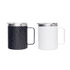 A drinkware set featuring two 350ml coffee mugs, one black and one white, each with a stainless steel lid and handle.