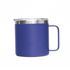 A 400ml coffee mug in matte purple with a stainless steel lid and a sturdy handle, featuring a logo.