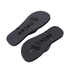 A pair of black rubber thongs with a textured sole and branding on the underside.