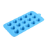 A blue silicone ice tray featuring 15 heart-shaped moulds for making ice cubes.